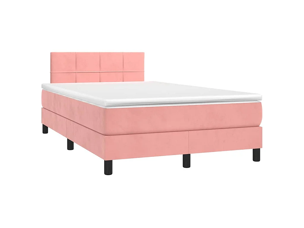Sommier à lattes de lit et matelas LED rose 120x190 cm velours