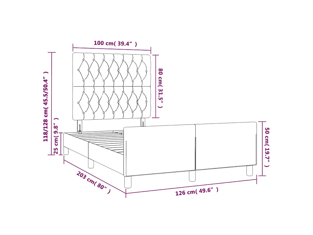 Cadre de lit sans matelas noir 120x200 cm velours