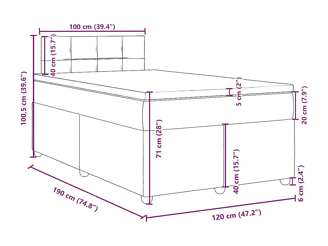 Boxspringbett mit Matratze Hellgrau 120x190 cm Stoff