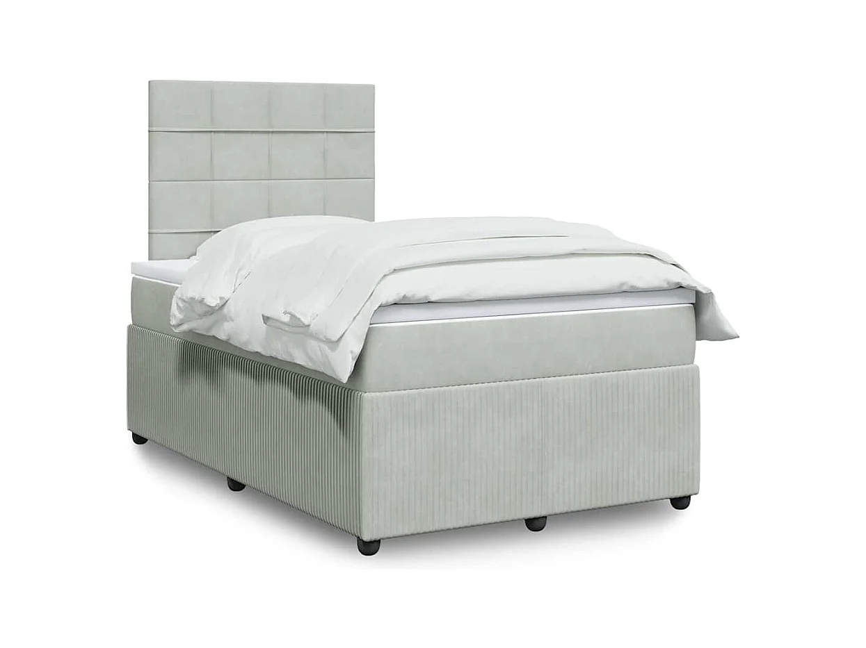 Sommier à lattes de lit et matelas gris clair 120x190cm velours