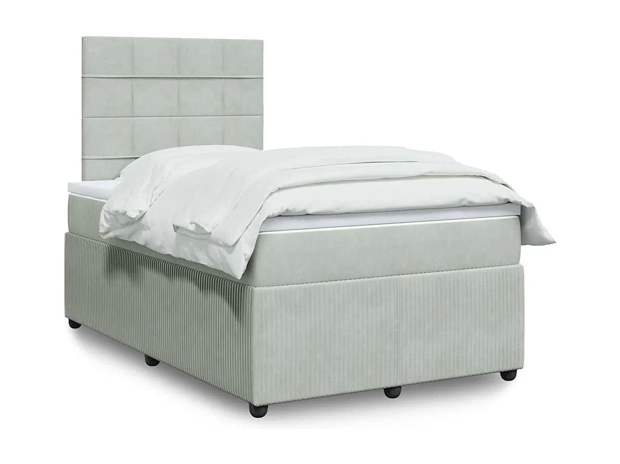 Cama box spring con colchón terciopelo gris claro 120x190 cm