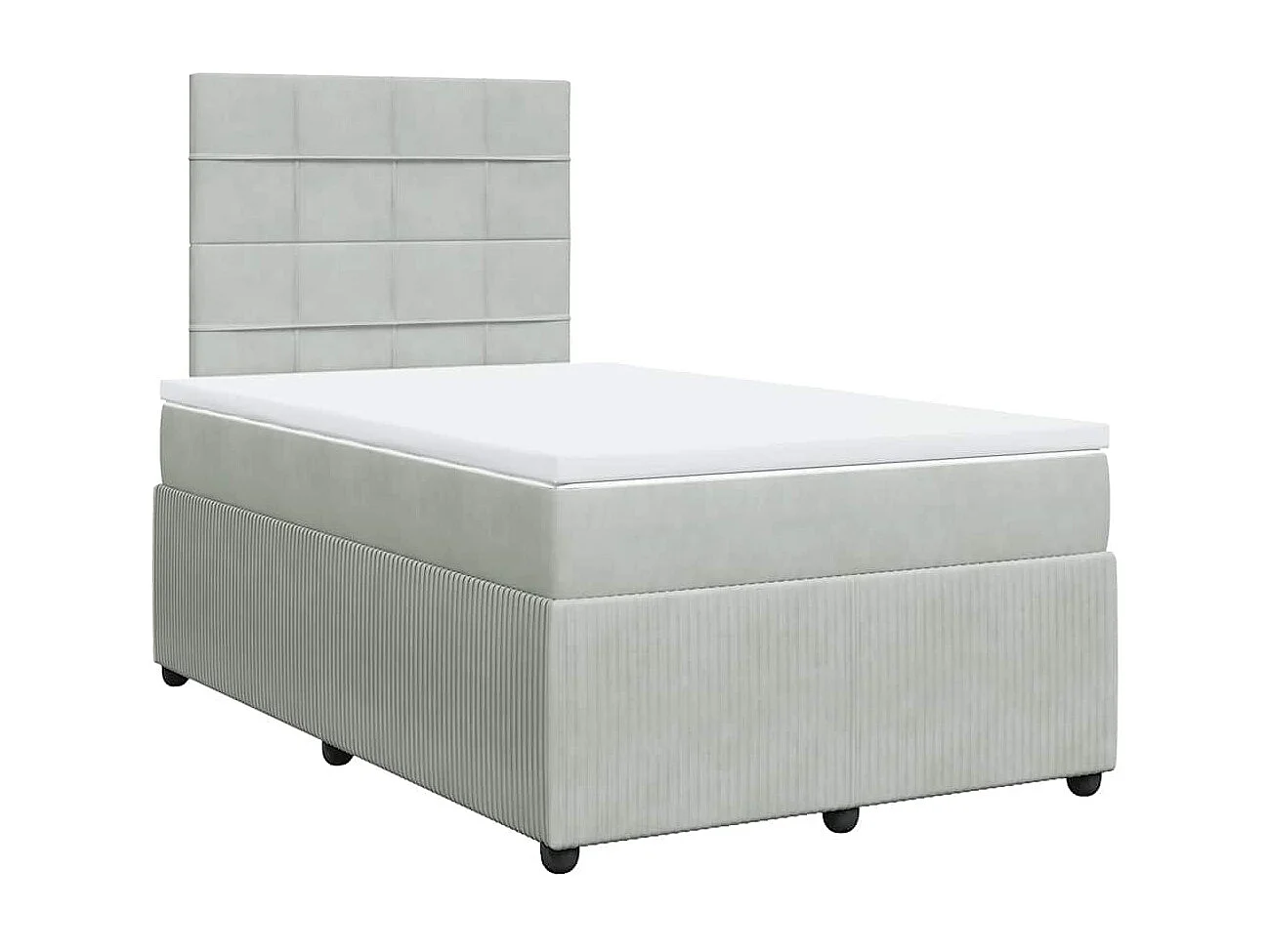 Cama box spring con colchón terciopelo gris claro 120x190 cm