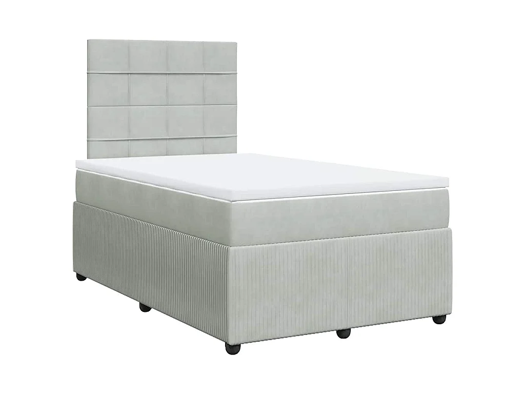 Cama box spring con colchón terciopelo gris claro 120x190 cm