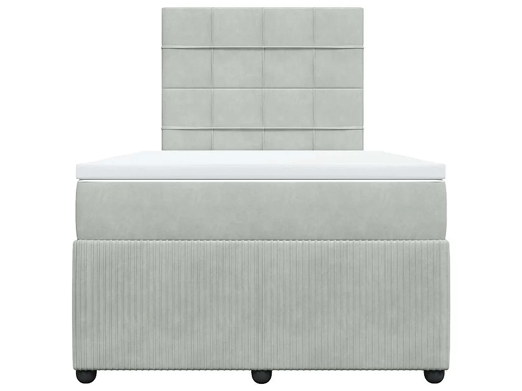 Cama box spring con colchón terciopelo gris claro 120x190 cm