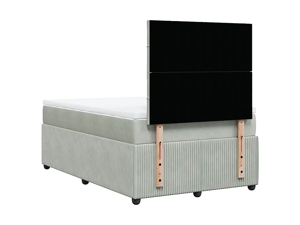 Cama box spring con colchón terciopelo gris claro 120x190 cm