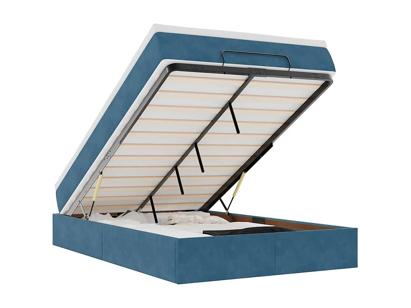 Cadre de lit ottoman avec matelas bleu foncé 120x200 cm velours