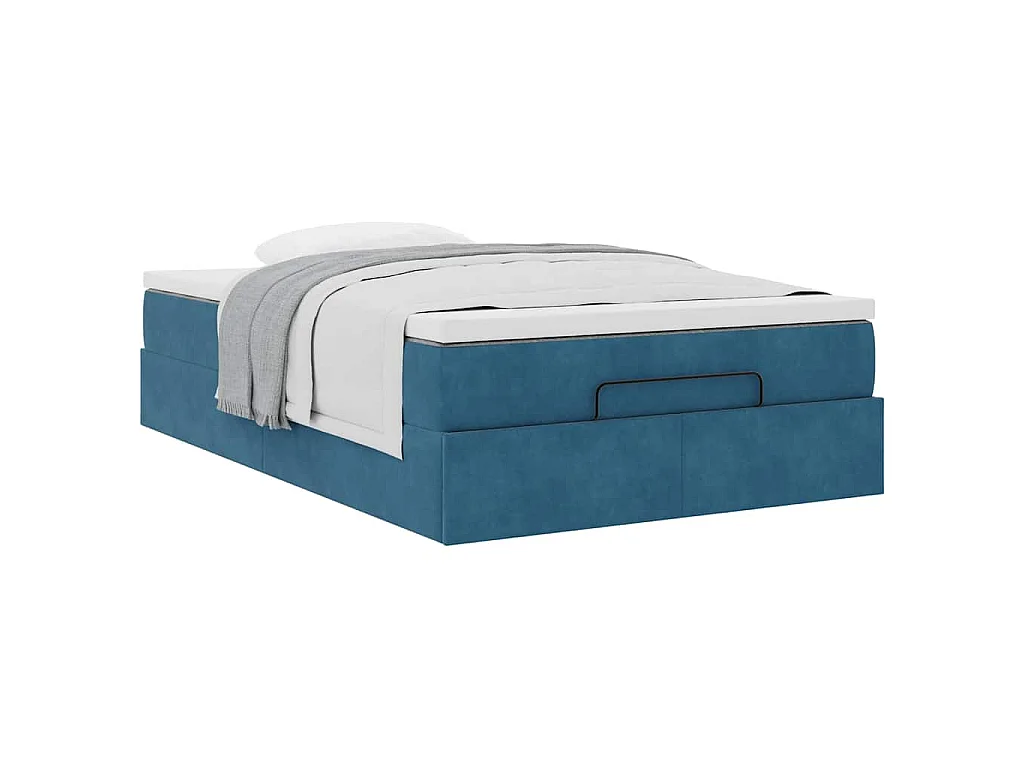 Estructura de cama otomana colchón terciopelo azul oscuro