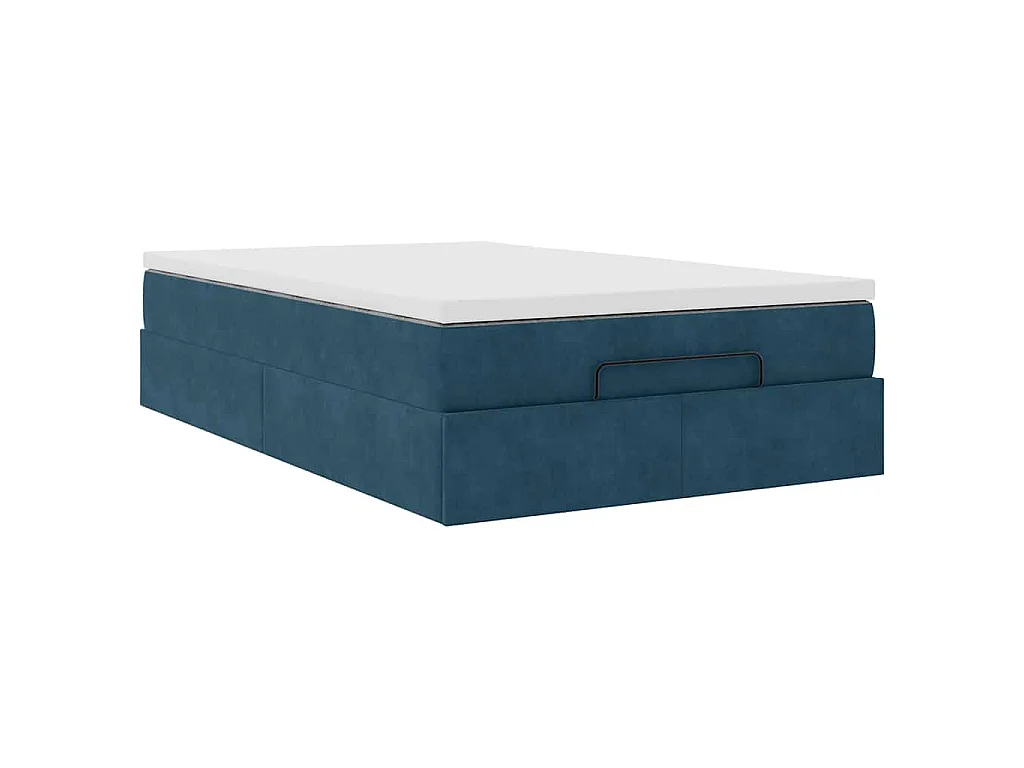 Estructura de cama otomana colchón terciopelo azul oscuro