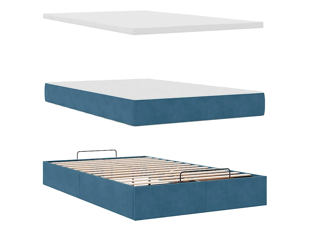 Estructura de cama otomana colchón terciopelo azul oscuro