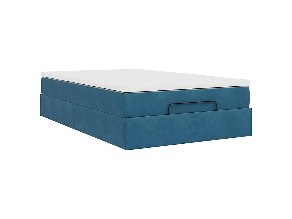 Estructura de cama otomana colchón terciopelo azul oscuro