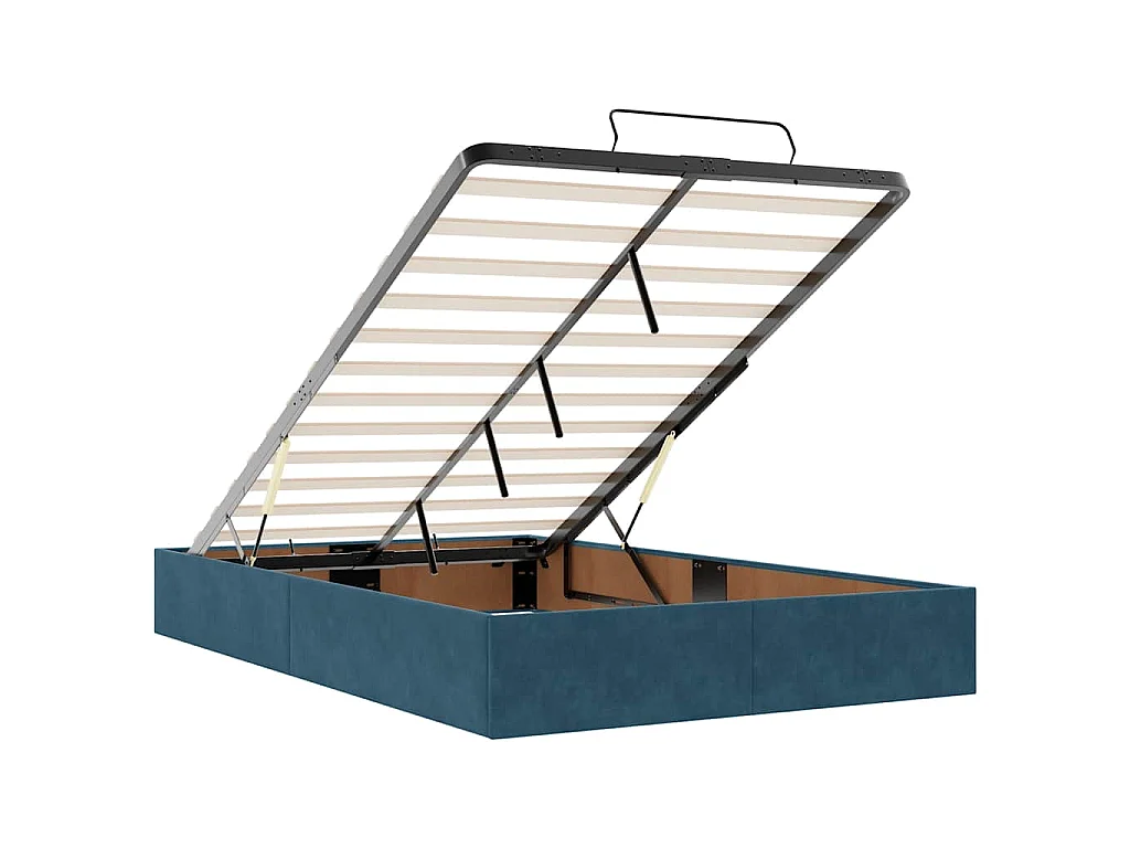 Estructura de cama otomana colchón terciopelo azul oscuro