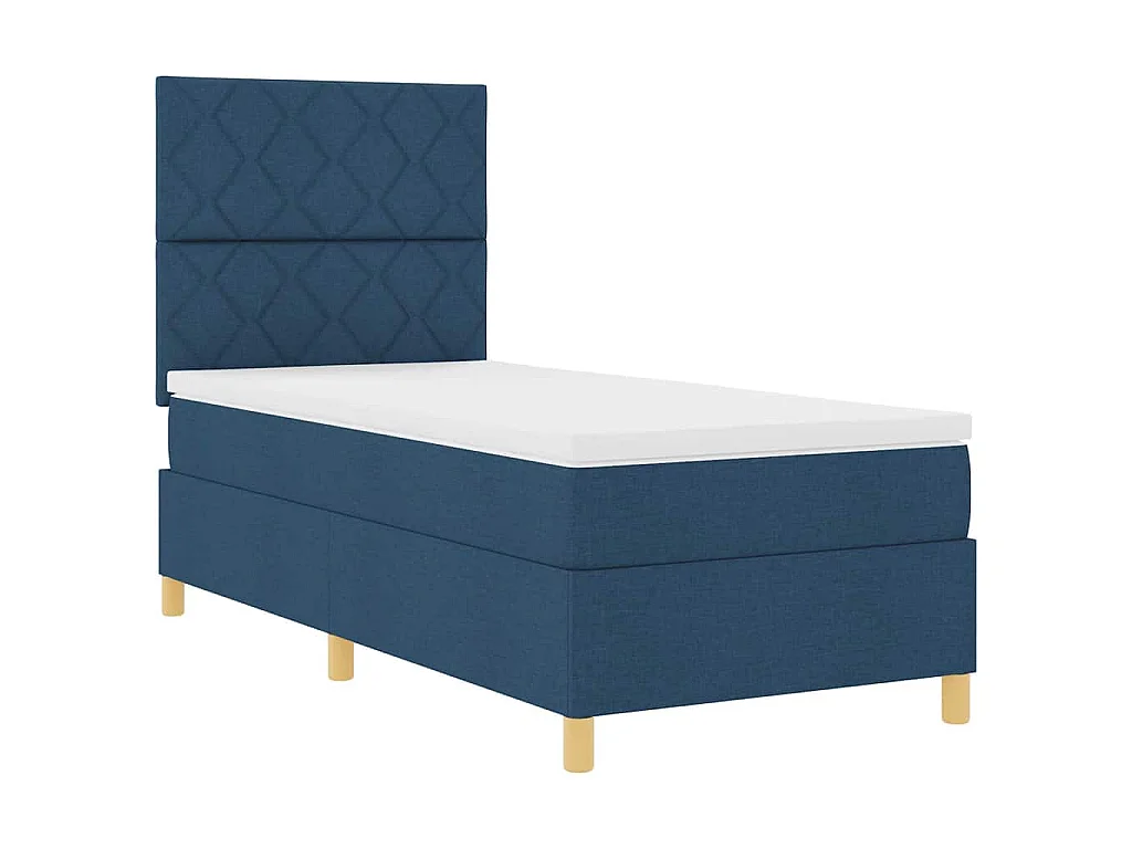 Lit à ressort LED avec tête de lit Bleu 100 x 200 cm tissu