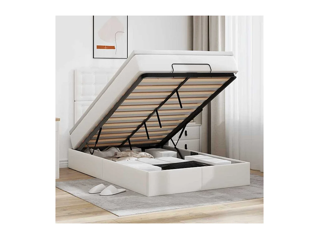 Cadre de lit ottoman avec matelas blanc 120x200 cm similicuir