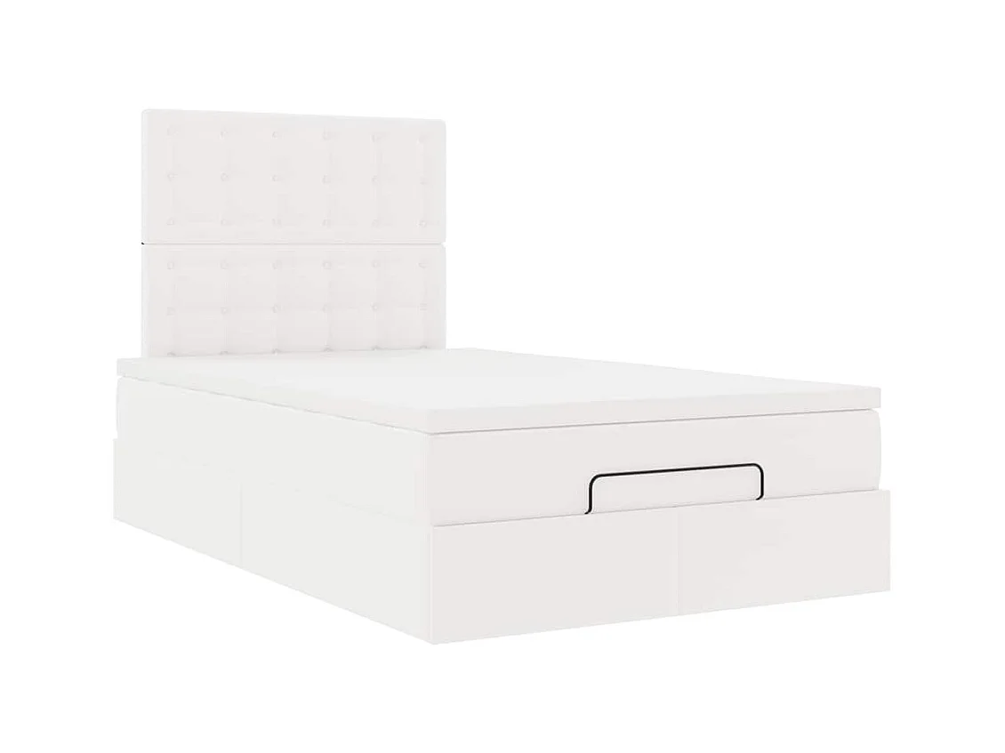 Cadre de lit ottoman avec matelas blanc 120x200 cm similicuir