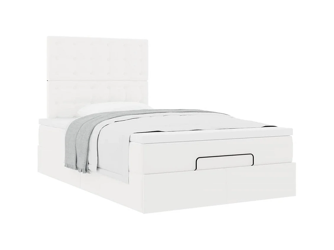 Cadre de lit ottoman avec matelas blanc 120x200 cm similicuir