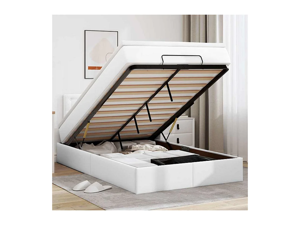 Cadre de lit ottoman avec matelas blanc 120x200 cm similicuir