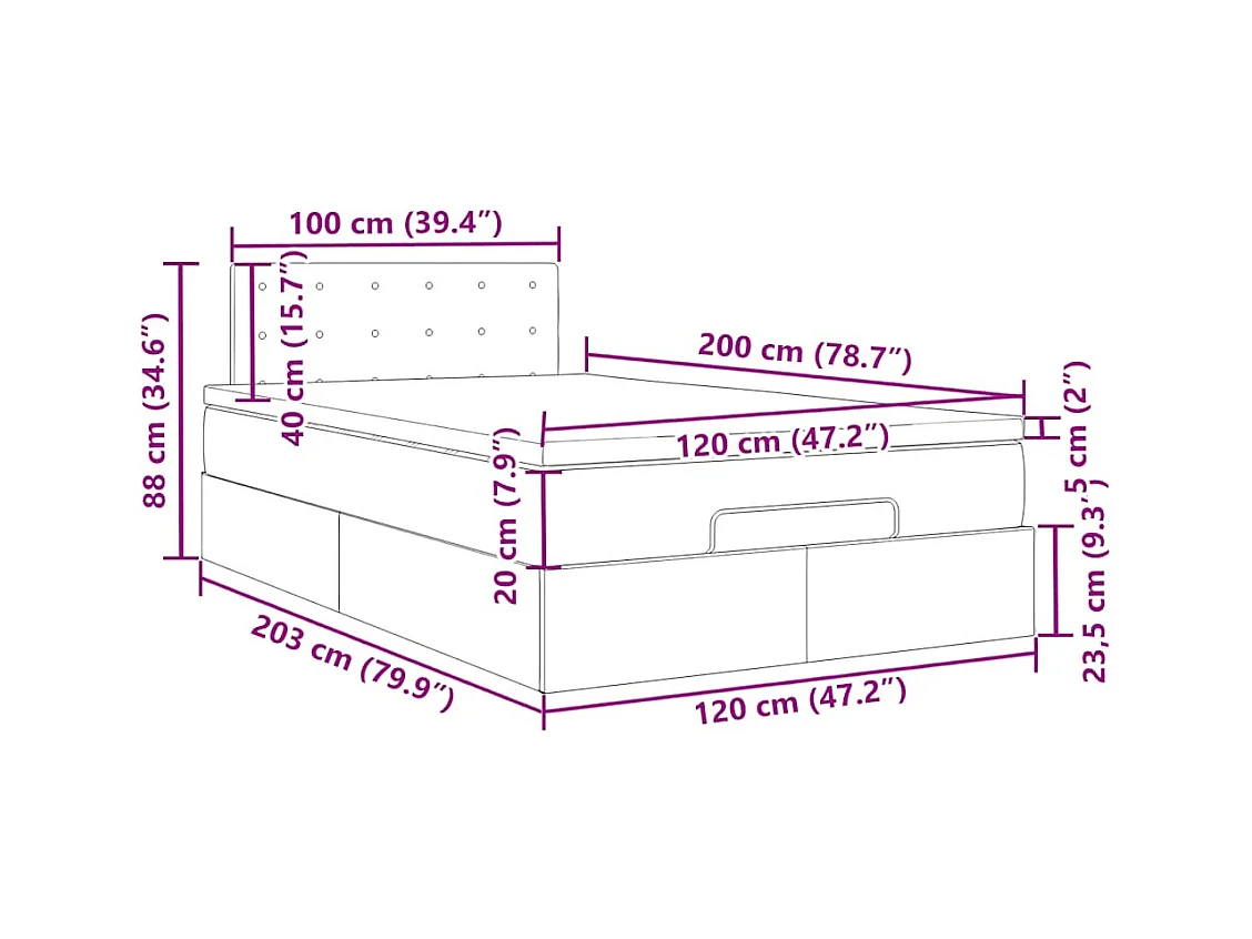 Cadre de lit ottoman avec matelas blanc 120x200 cm similicuir