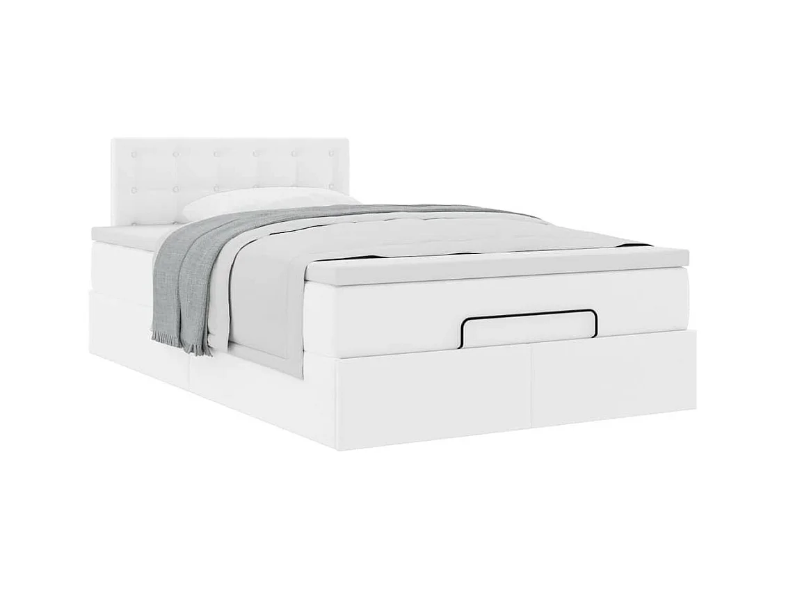 Cadre de lit ottoman avec matelas blanc 120x200 cm similicuir