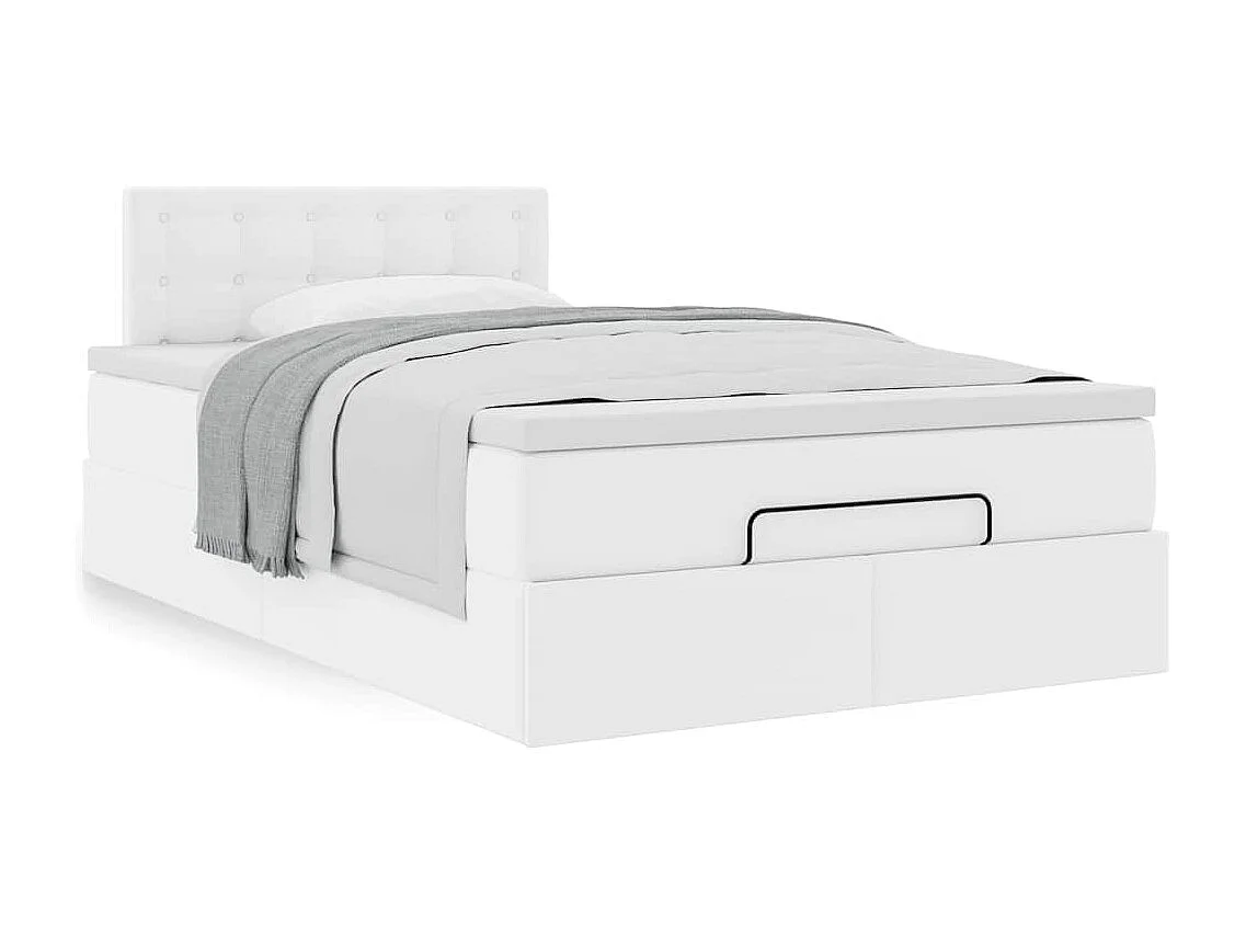 Cadre de lit ottoman avec matelas blanc 120x200 cm similicuir