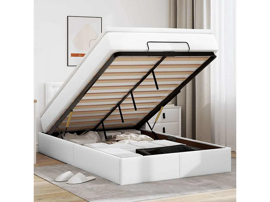 Cadre de lit ottoman avec matelas blanc 120x200 cm similicuir