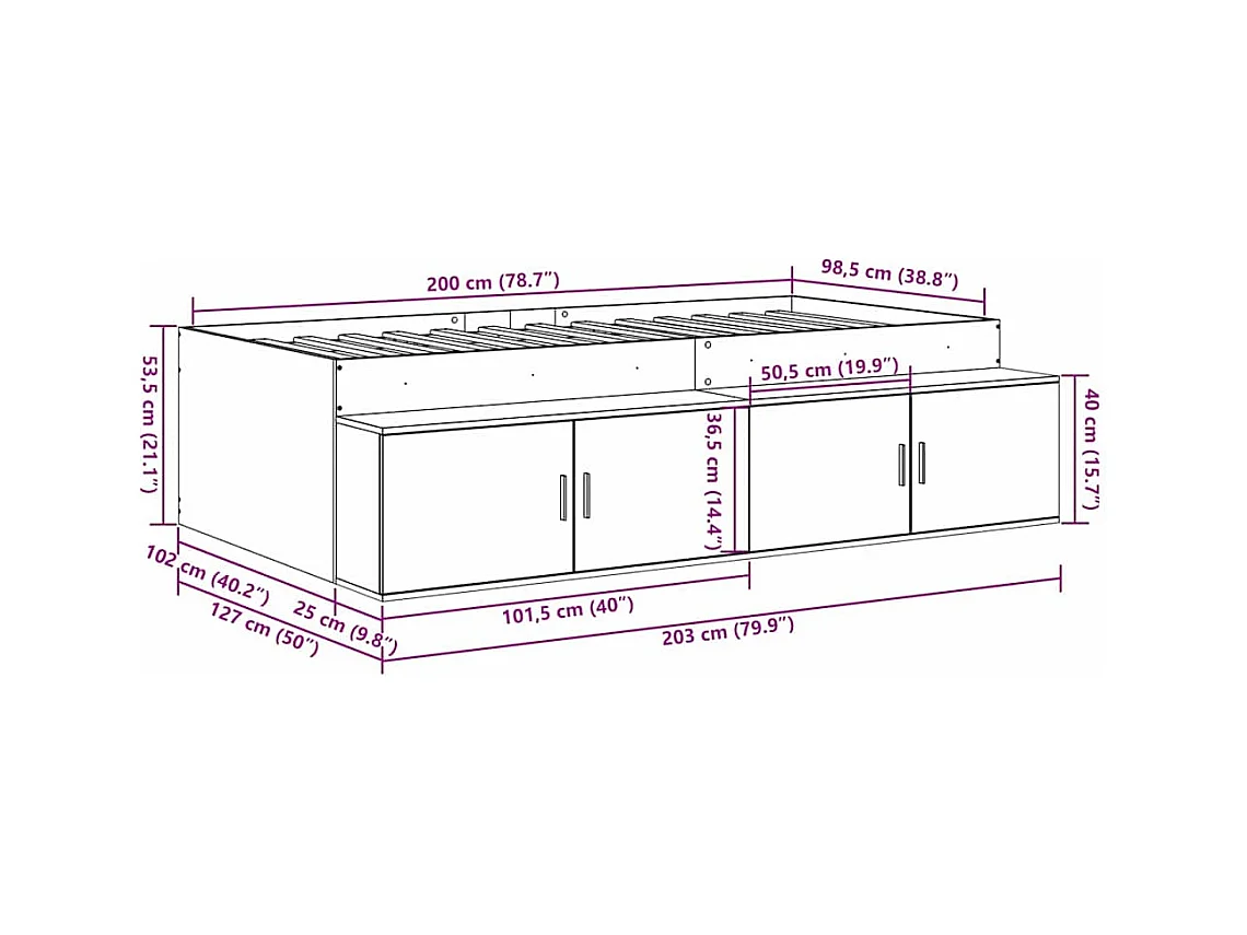 Cadre de lit avec rangement Sonoma gris 100 x 200 cm
