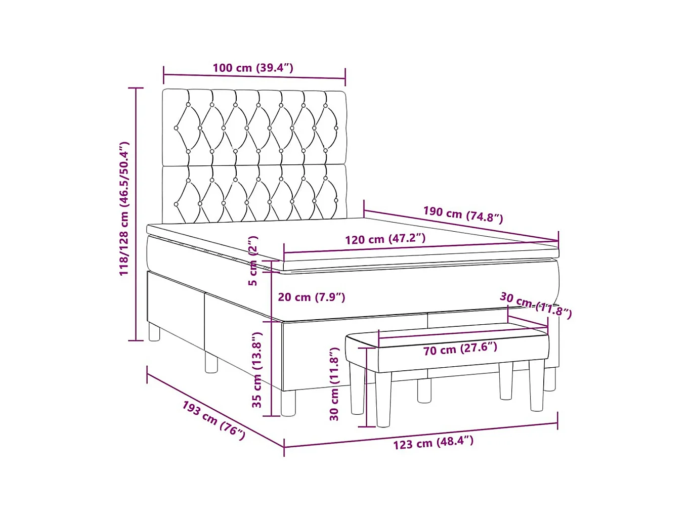 Sommier à lattes de lit avec matelas taupe 120x190 cm tissu