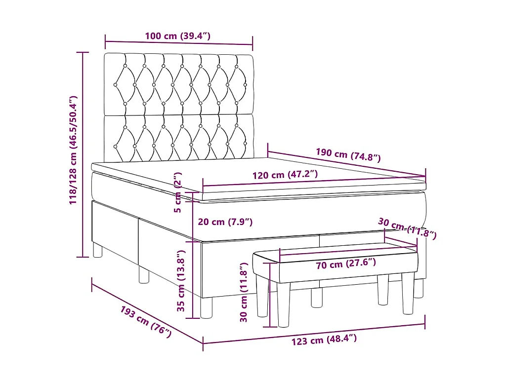 Giroletto a Molle con Materasso Tortora 120x190 cm in Tessuto