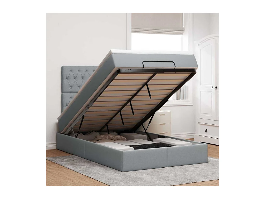 Ottoman bed met matras en LED's 120x200cm stof lichtgrijs