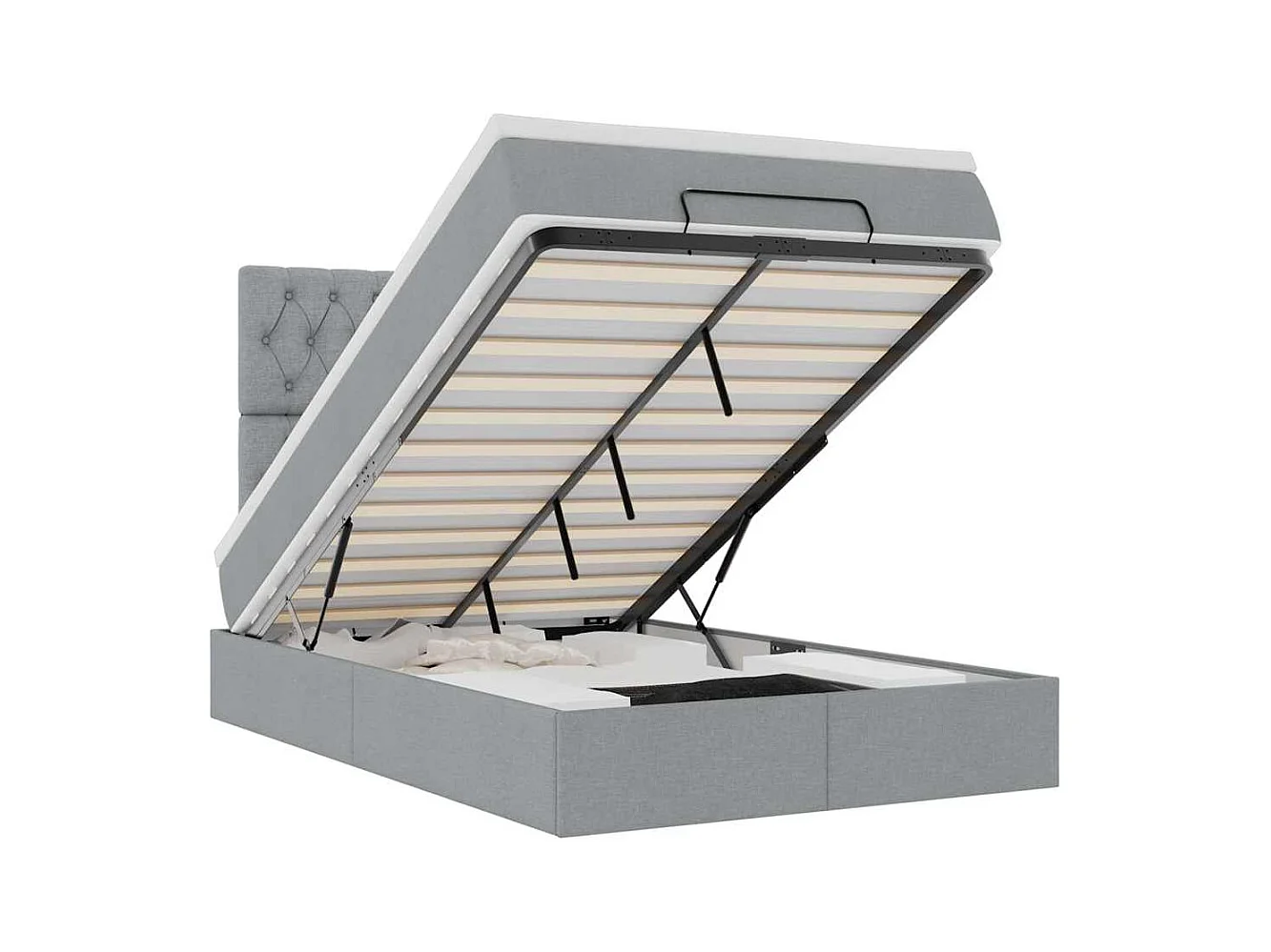 Ottoman bed met matras en LED's 120x200cm stof lichtgrijs