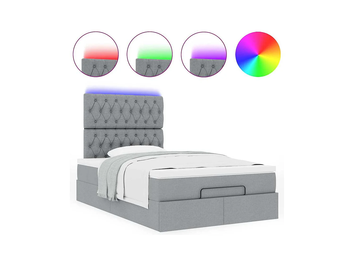 Ottoman bed met matras en LED's 120x200cm stof lichtgrijs