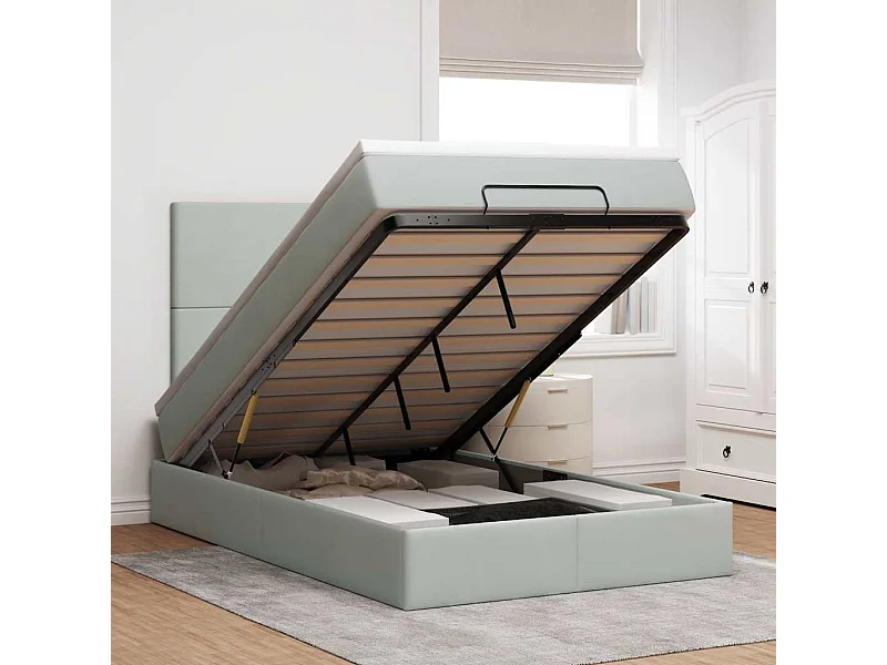 Ottoman bed met matrassen 120x190cm fluweel lichtgrijs