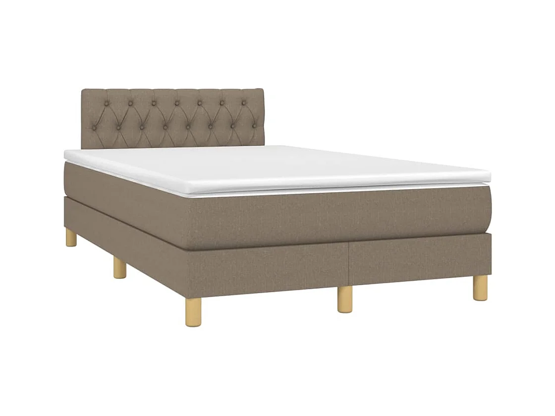 Cama box spring con colchón tela gris taupe 120x190 cm