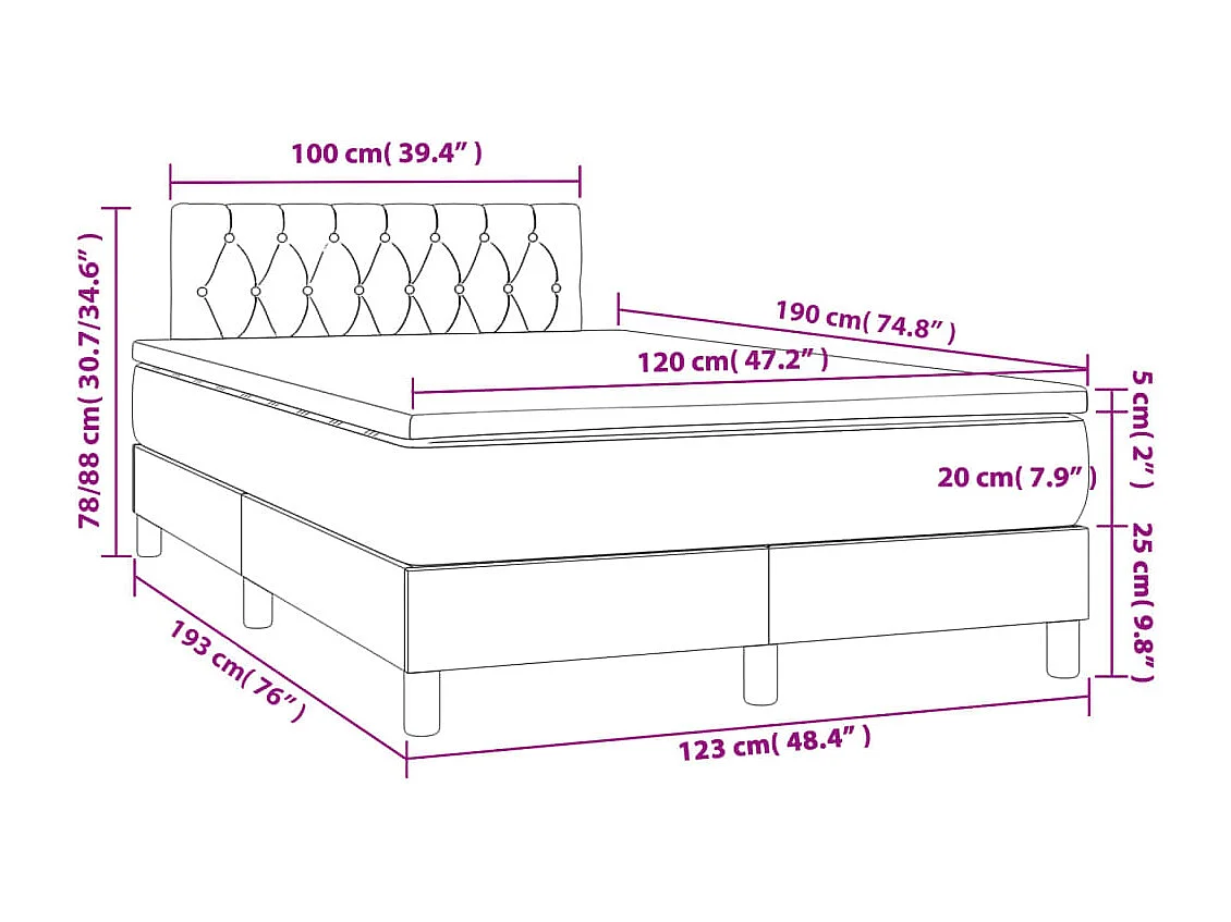 Cama box spring con colchón tela gris taupe 120x190 cm