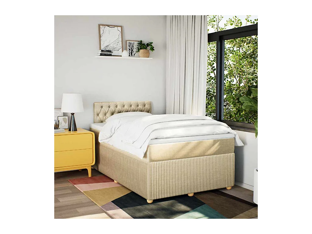 Sommier à lattes de lit avec matelas Crème 120x200 cm Tissu