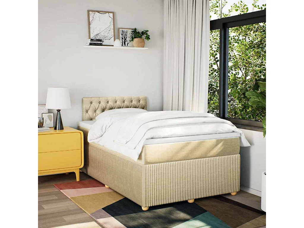 Sommier à lattes de lit avec matelas Crème 120x200 cm Tissu