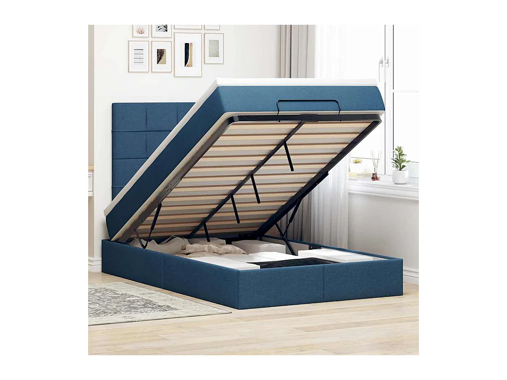Ottoman bed met matras en LED's 120x200cm stof blauw