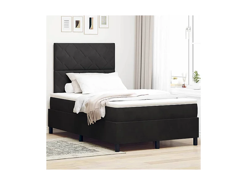 Lit à ressorts avec matelas Noir 120 x 200 cm Velours
