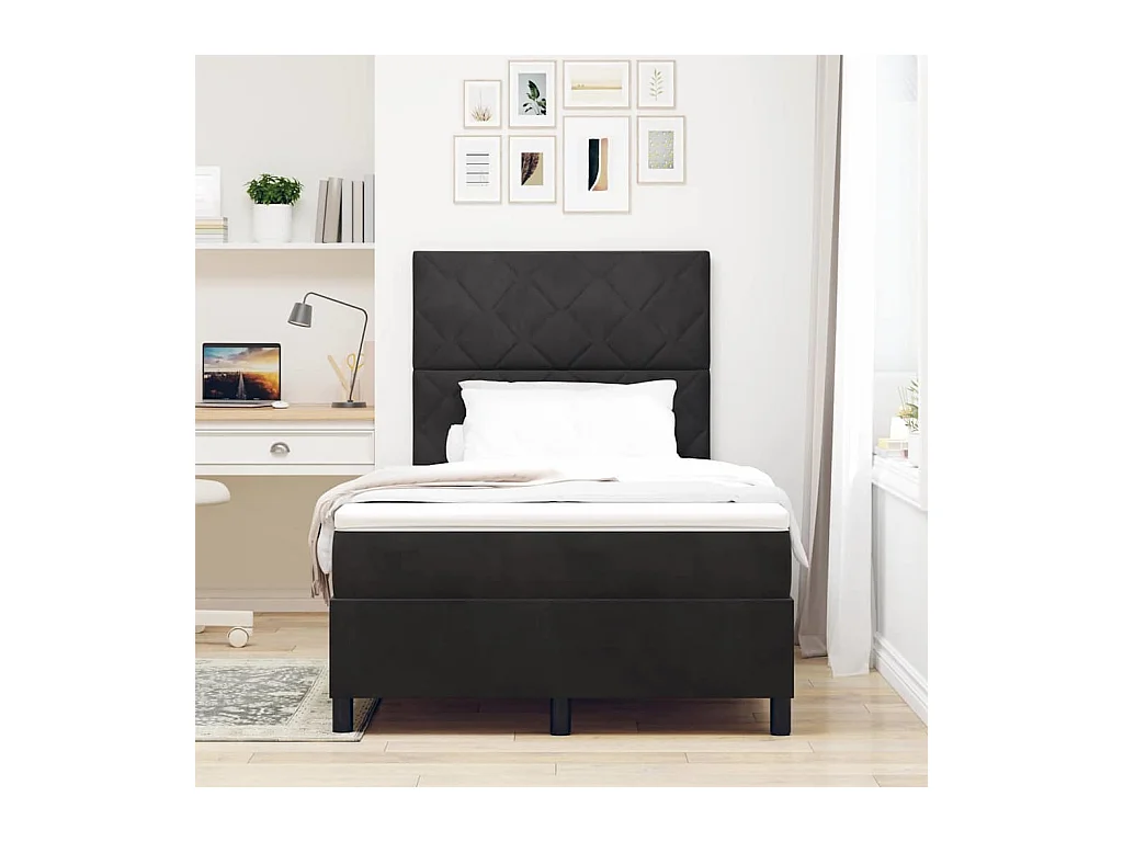 Lit à ressorts avec matelas Noir 120 x 200 cm Velours