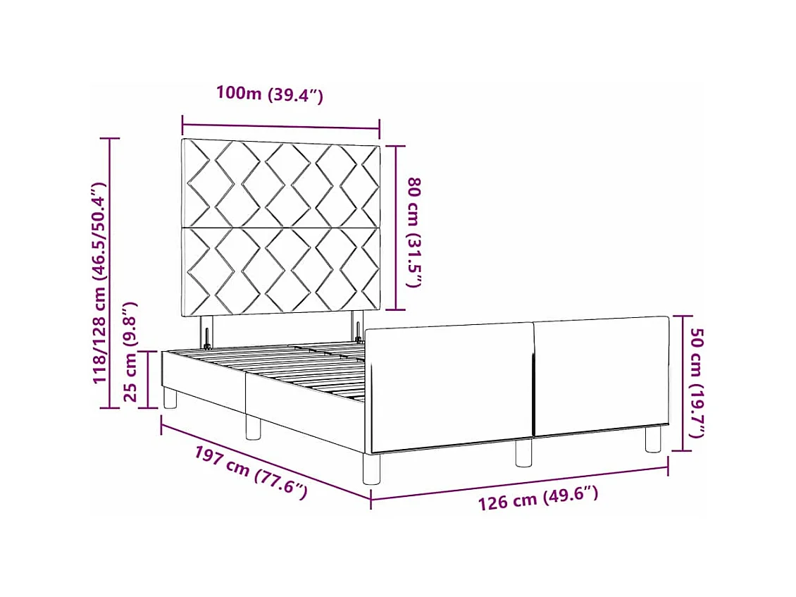 Cadre de lit avec tête de lit Gris foncé 120 x 190 cm Velours