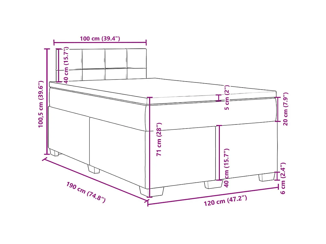Giroletto a Molle con Materasso Blu Scuro 120x190 cm in Velluto