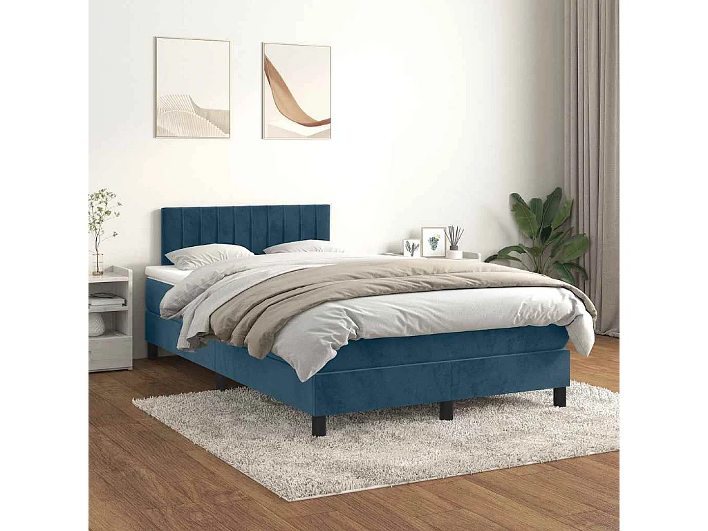 Sommier à lattes de lit et matelas bleu foncé 120x190cm velours