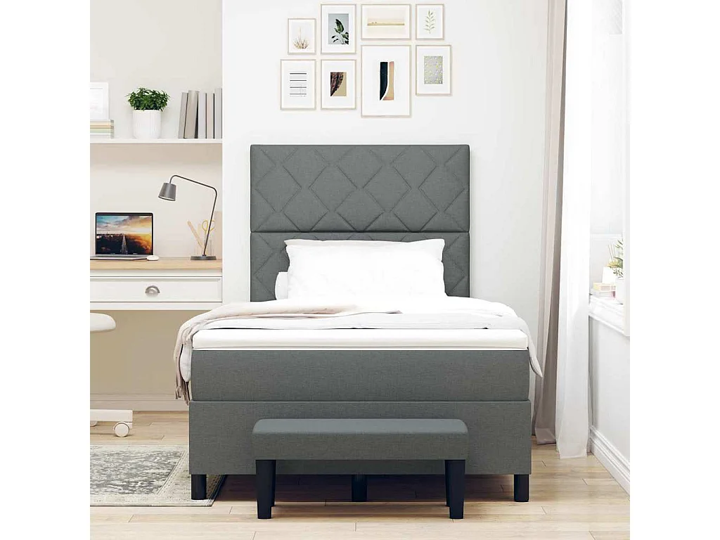 Cama Box Cinza Escuro 120 x 200 cm tecido & Madeira processada