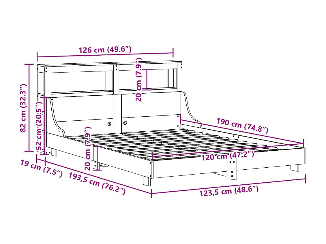 Cadre de lit sans matelas 120x190 cm bois de pin massif