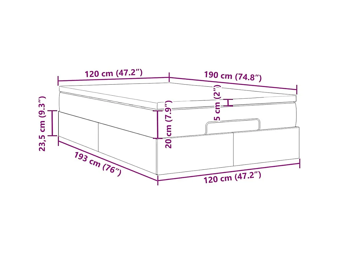 Lit ottoman avec matelas rose 120x190 cm velours