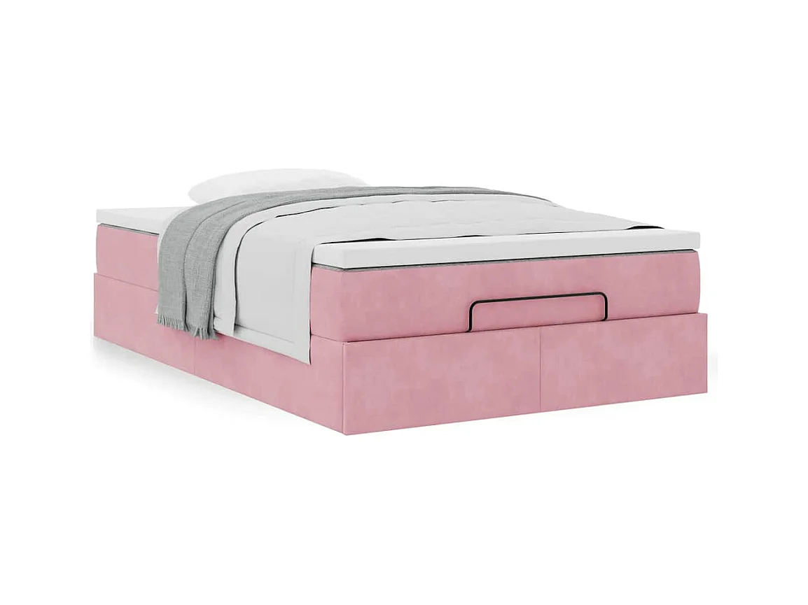 Lit ottoman avec matelas rose 120x190 cm velours
