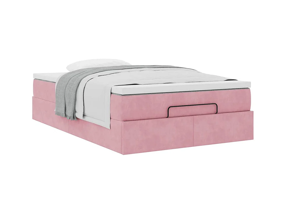 Lit ottoman avec matelas rose 120x190 cm velours