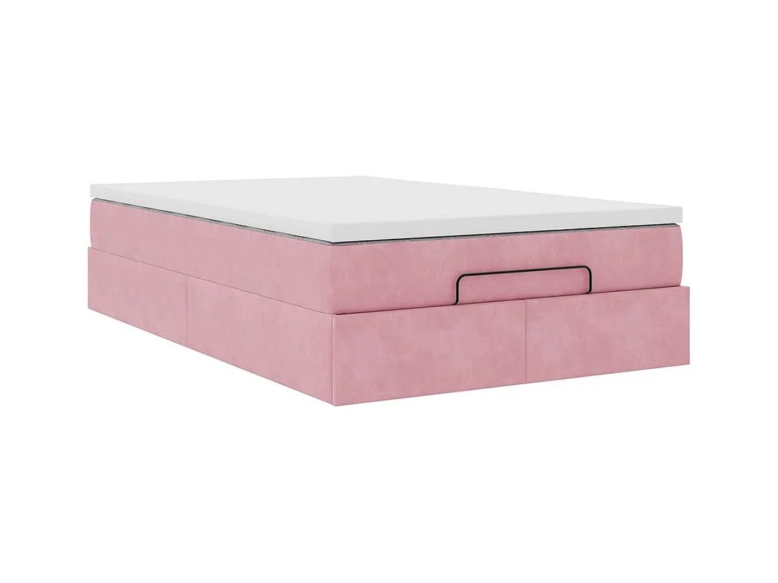 Lit ottoman avec matelas rose 120x190 cm velours
