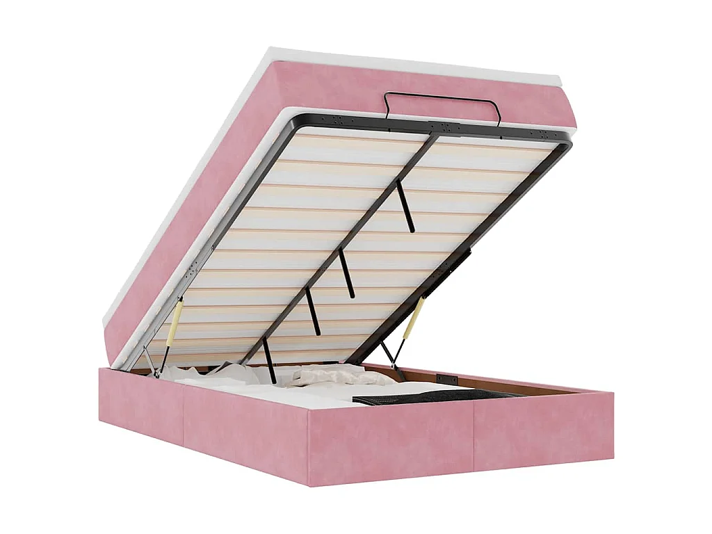 Cama otomana con colchón terciopelo rosa 120x190 cm