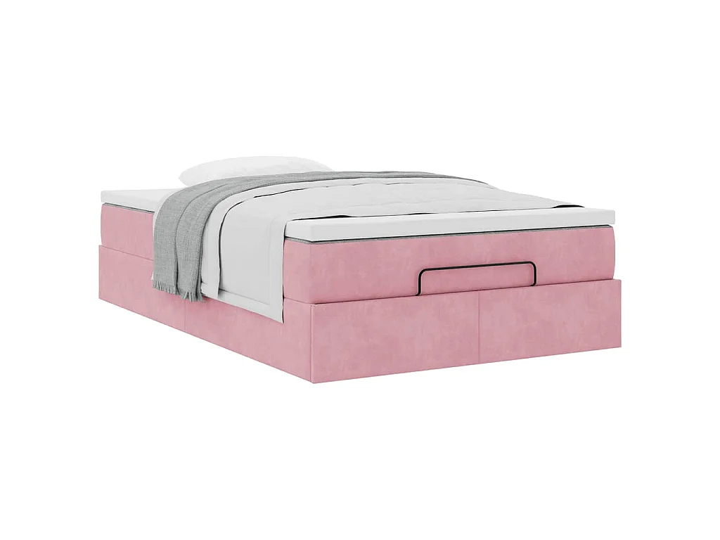 Cama otomana con colchón terciopelo rosa 120x190 cm