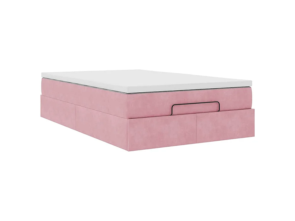 Cama otomana con colchón terciopelo rosa 120x190 cm